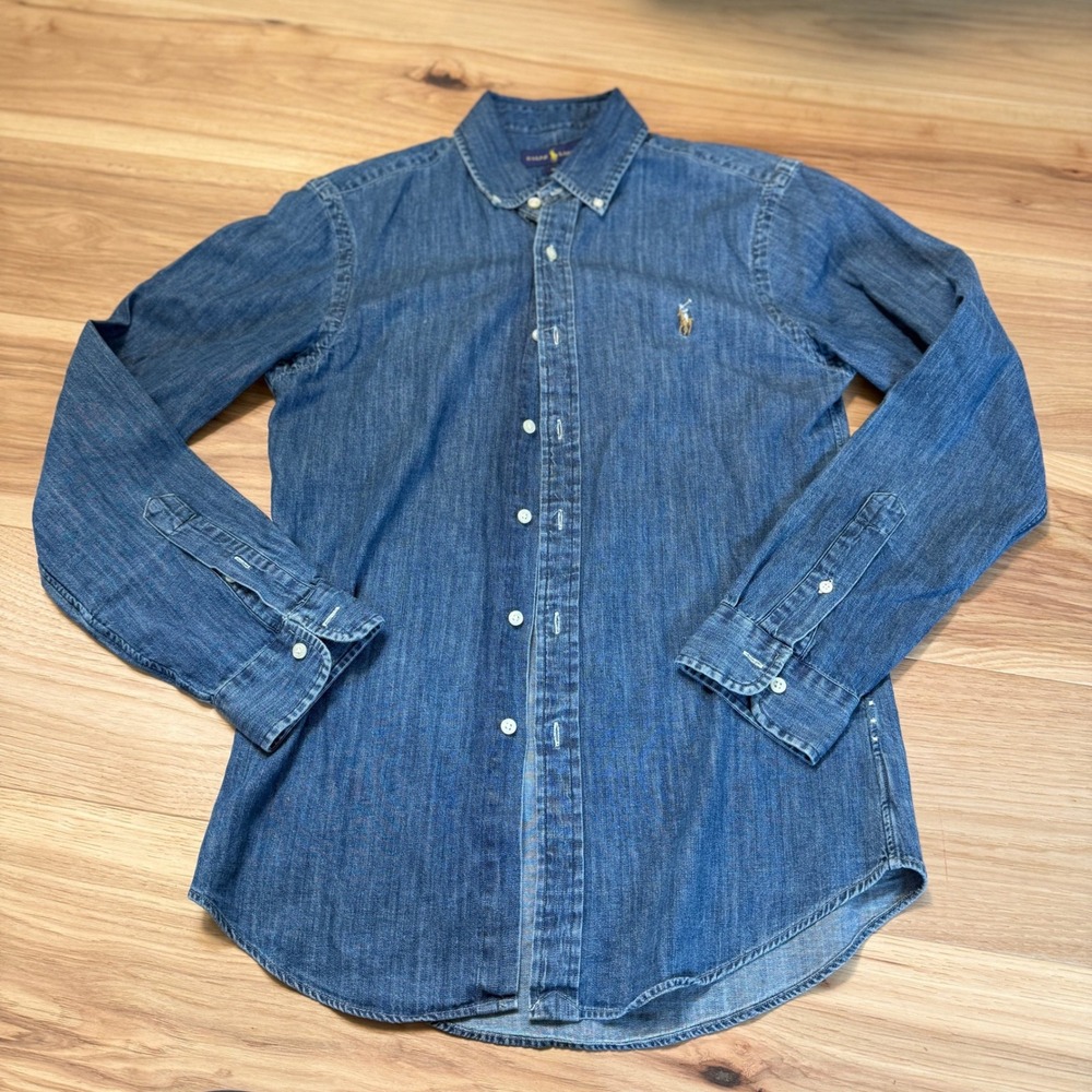 Ralph Lauren Denim Shirt Women S Blue Slim Fit Cotton Button Down Quiet Luxury